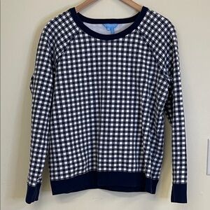 Draper James Natalie Gingham Sweatshirt Navy White Cotton Crewneck Size Large